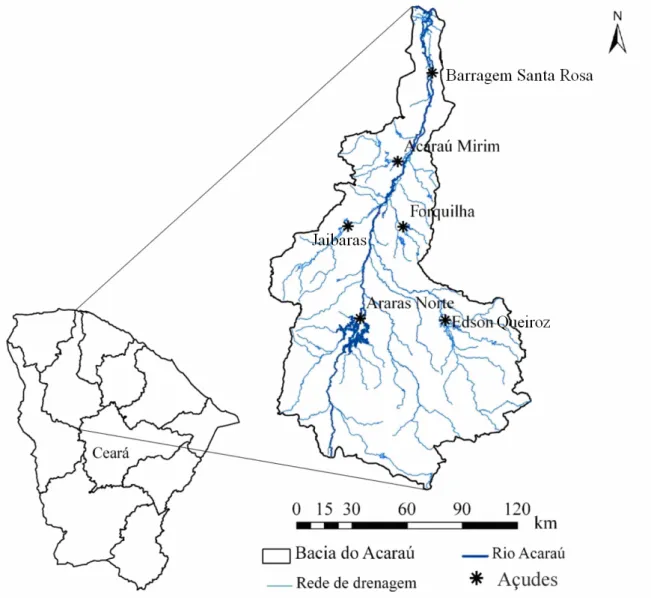 Figura 3 - Localização da bacia do Acaraú no Estado do Ceará. Fonte: Lopes (2008) 
