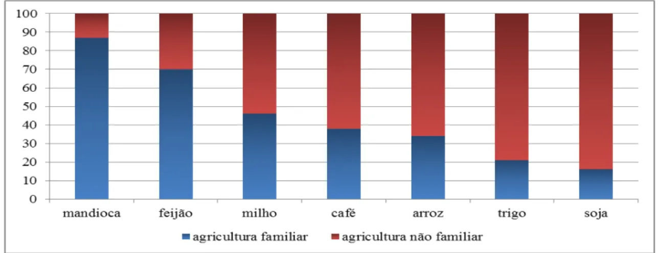 Gráfico  1  –   Fornecimento  de  alimentos  básicos  pela  agricultura  familiar  e  não  familiar,  em  2006