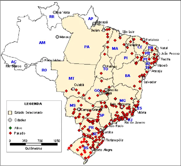 Figura 2.1: Mapa com a distribuição espacial dos postos contadores da Malha  Rodoviária Federal do Brasil (DNIT, 2008) 