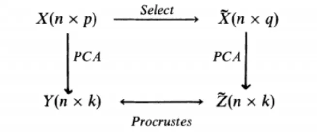 Figura 1: Diagrama ilustrativo da análise de procrustes dada por Krzanowski (1987). 