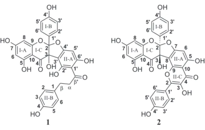 Figure 1. Structures of amburanins A (1) and B (2). 