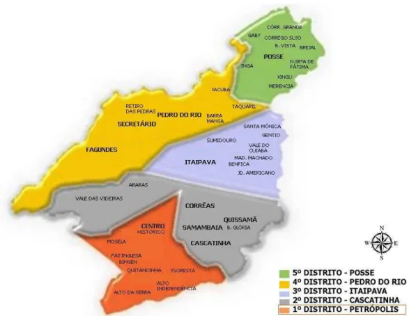 Figura 05 – Mapa de los Distritos en Petrópolis.   Fuente: Municipalidad de Petrópolis