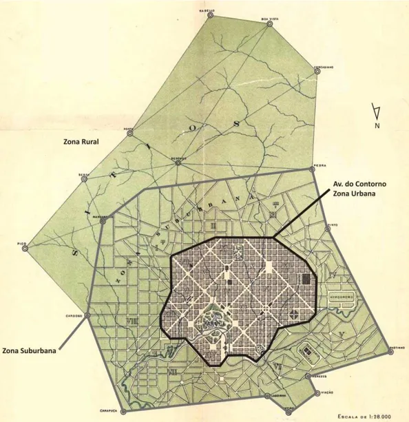 FIGURA 2 - Plano Urbanístico de Belo Horizonte, 1885. Delimitação da capital em zonas