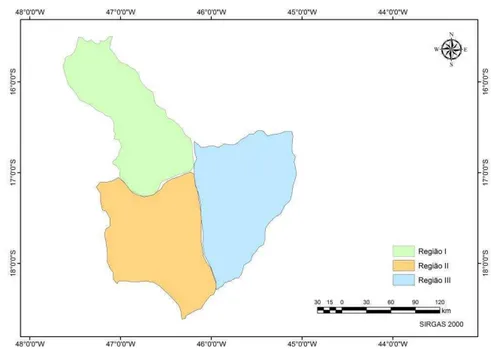 Figura 2 - Regiões hidrologicamente homogêneas da bacia do Paracatu. 