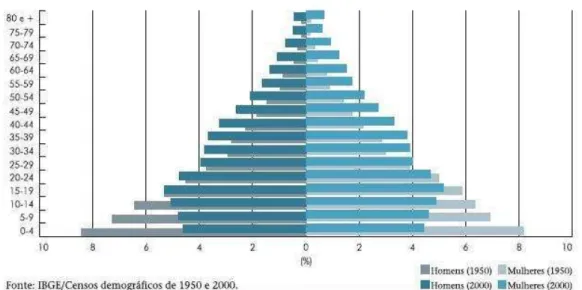 Gráfico 02: Distribuição Proporcional da População por Sexo e Idade no Sudeste (1950- (1950-2000)