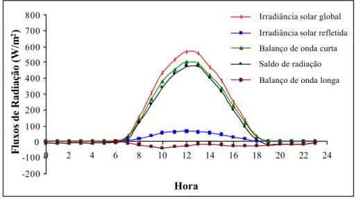 Figura 12 - Balanço de radiação médio horário em abril de 1996.  