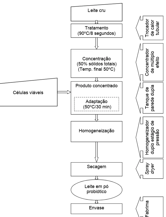 Figura 9   Processo de produção de leite em pó probiótico com células viáveis  de L. delbrueckii UFV H2b20