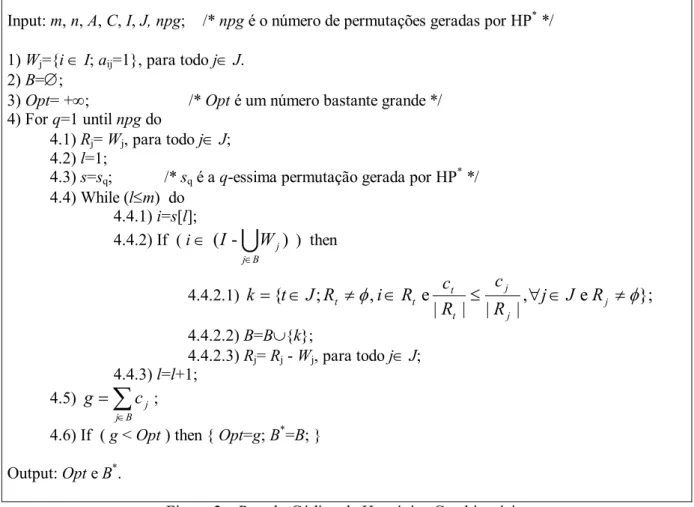 Figura 2 – Pseudo-Código da Heurística Combinatória. 