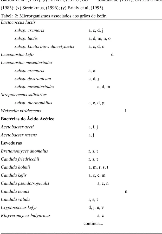 Tabela 2: Microrganismos associados aos grãos de kefir. 