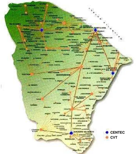 Figura 2.1. Mapa de conexões da Rede Estadual de Telecomunicações do Estado do Ceará. 