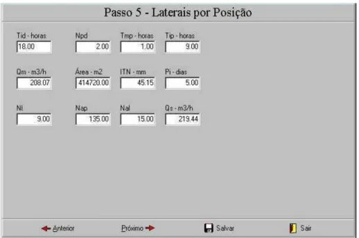 Figura  19    Tela  de  cálculo  do  número  de  laterais,  número  de  aspersores  por  linha e por posição