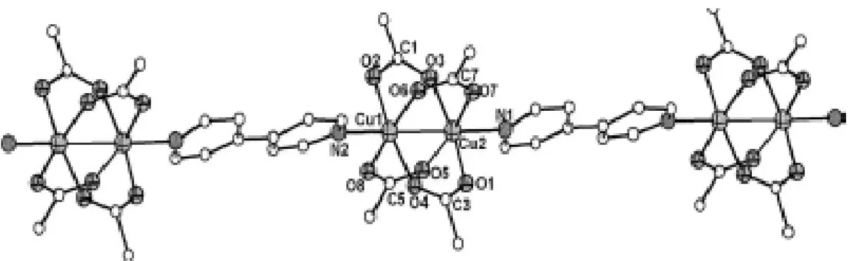 Figura 2-  Estrutura do composto [Cu 2 (OOCCH 3 ) 4 (4,4'-bpy)] n  .DMF onde 4,4'-bpy = 4,4'-