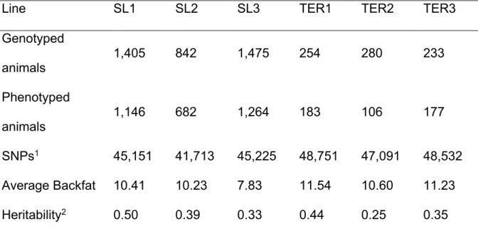 Table 4.1 Genotypic and phenotypic (backfat thickness) data description. 