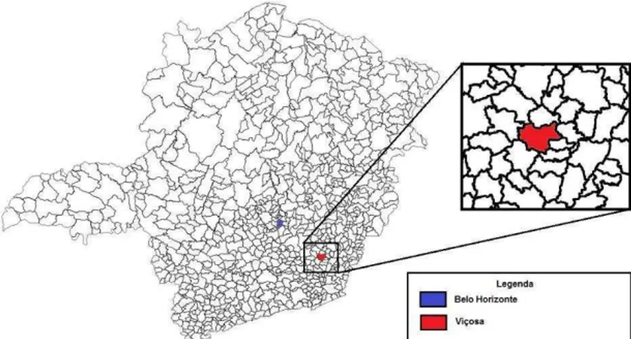 Figura 01: Mapa de localização do município Viçosa/MG.  Fonte: Elaborado pela autora, com base no IBGE, 2014