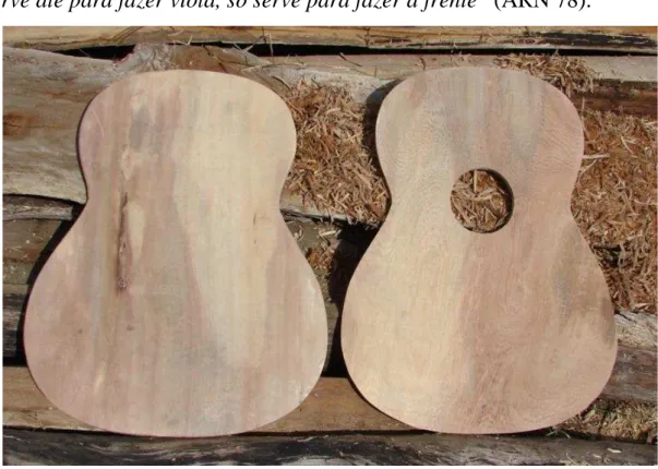 Figura 12: Partes do fundo e tampo do corpo do violão, feitos a partir da  raiz  tabular  de  Ficus  glabra  pelo  artesão  AM  (43)  da  comunidade  de  Cachoeirinha, São José do Barreiro - SP