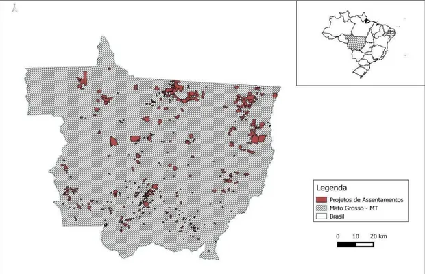 Figura 1: Projetos de Assentamento jurisdicionados pelo INCRA no estado de Mato Grosso,  MT
