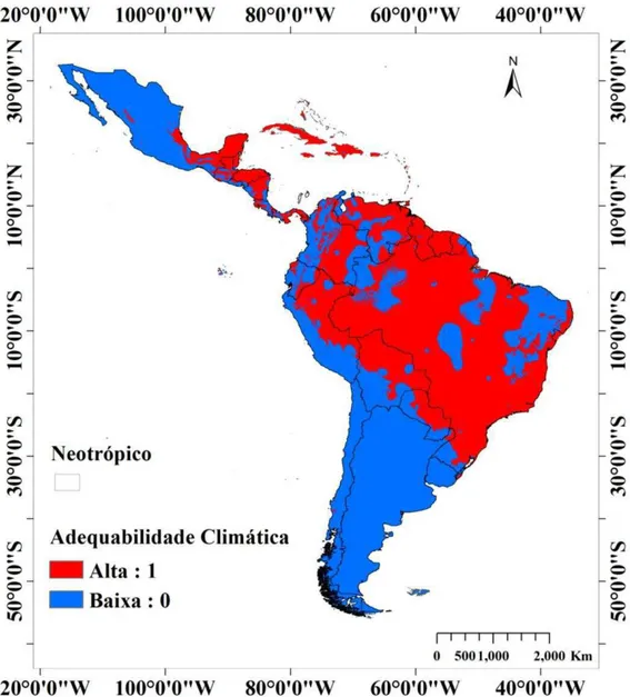 Figura  8:  Áreas  de  adequabilidade  climática  sob  clima  atual  para  Merostachys  Spreng