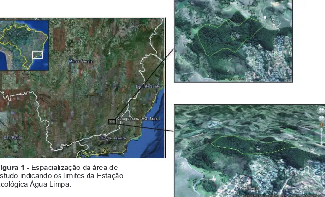Figura 1 - Espacialização da área de  estudo indicando os limites da Estação  Ecológica Água Limpa