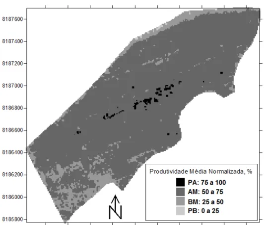 Figura  3.7  –  Mapa  do  padrão  da  variabilidade  espacial  para  produtividade  média  normalizada de todas as safras