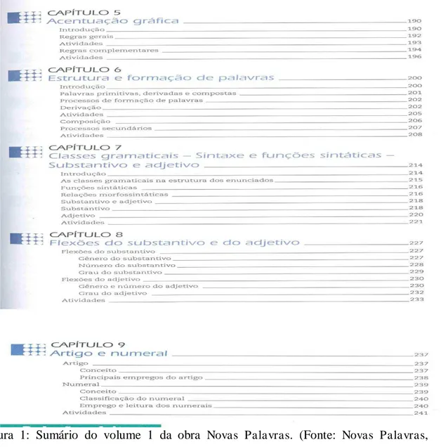 Figura  1:  Sumário  do  volume  1  da  obra  Novas  Palavras .  (Fonte:  Novas  Palavras ,  2005)