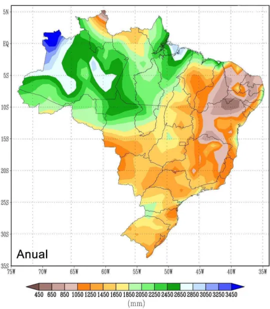 Figura 2 - Normal climatológica do Brasil para a precipitação anual, de 1961 a 1990 produzida pelo  INMET