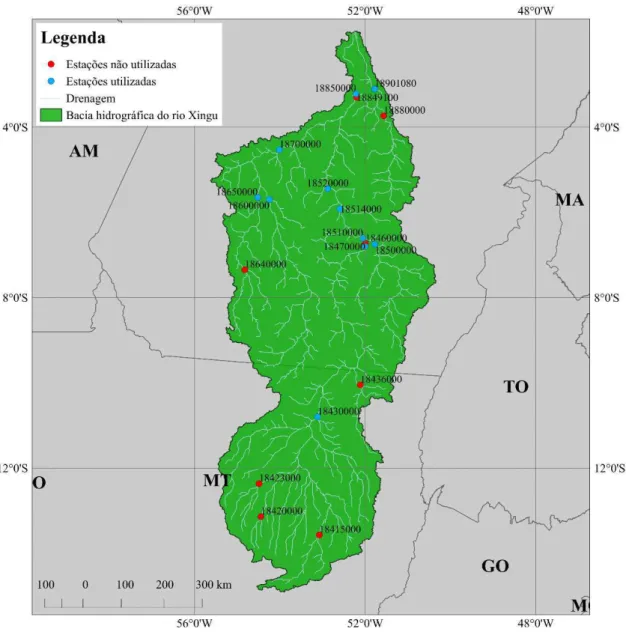 Figura 4 - Localização das estações fluviométricas na bacia do rio Xingu. 