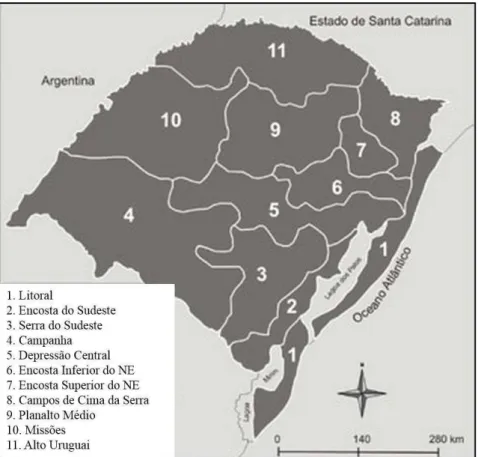 Figura 2 - Regiões fisiográficas do Rio Grande do Sul (adaptado 