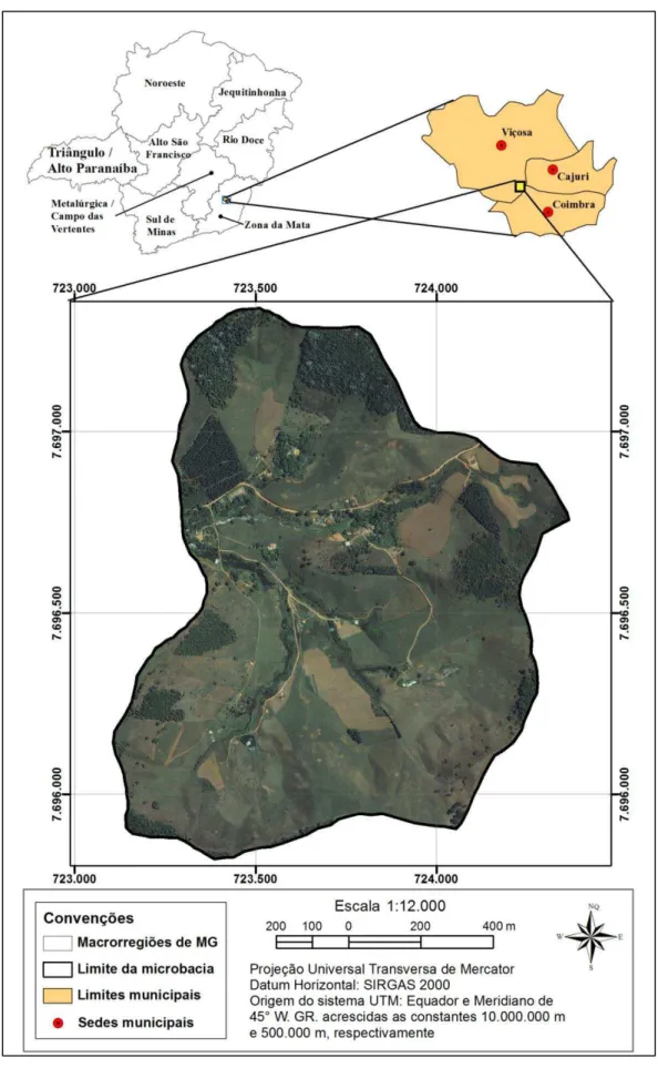 Figura 3  – Localização da microbacia do Córrego do Palmital, município de  Viçosa-MG