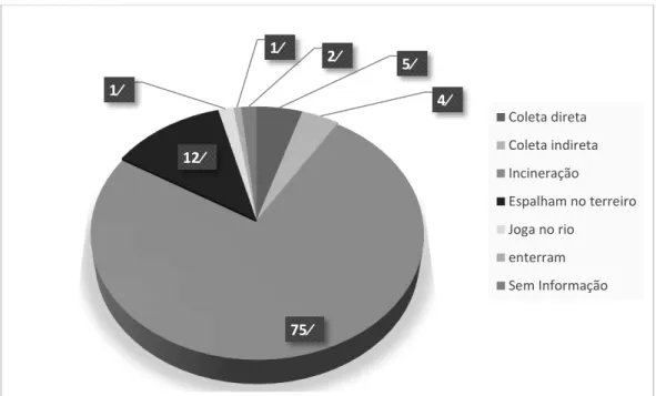 Figura 3: Resíduos sólidos das comunidades limítrofes do PESB. 5%4%75%12%1%1%2% Coleta direta Coleta indiretaIncineração Espalham no terreiroJoga no rioenterramSem Informação