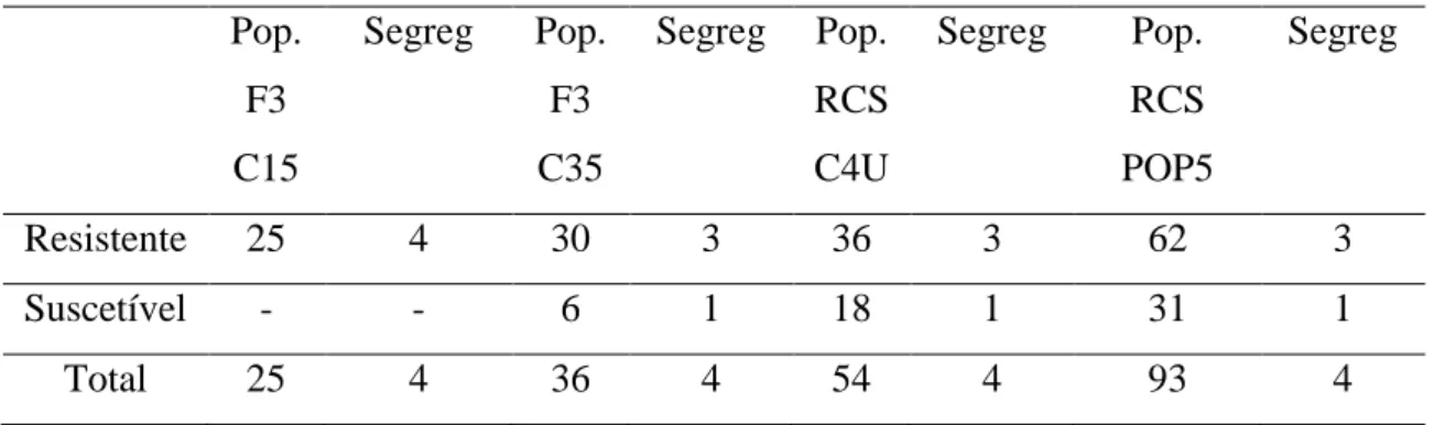 Tabela  6.  Genótipos  oriundos  da  autofecundação  de  indivíduos  resistentes  F 2 