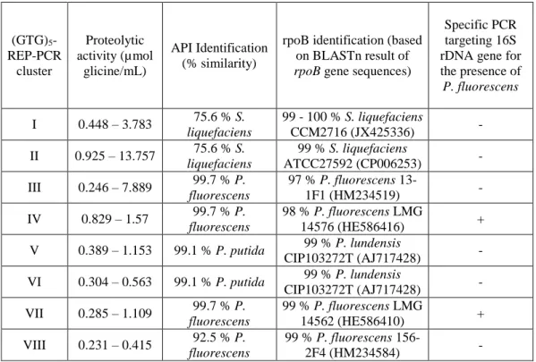 Table  3  –  Polyphasic  identification  of  isolates  with  heat-resistant  proteolytic  activity