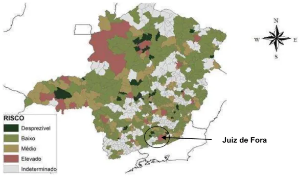 Figura 8. Risco de ocorrência de raiva em herbívoros segundo os municípios, Minas Gerais,  2012