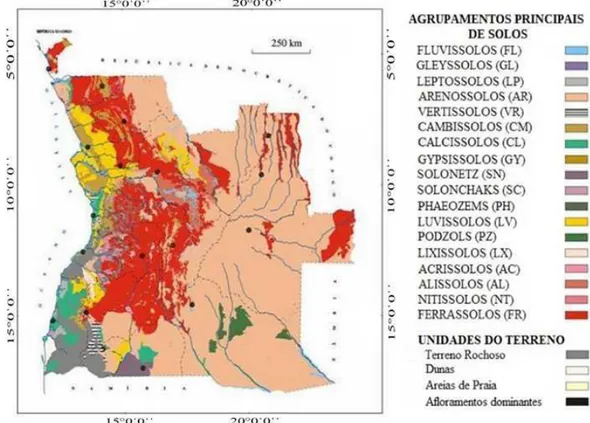 Figura 3. Unidades de mapeamento das principais classes de solos de Angola segundo a  WRB