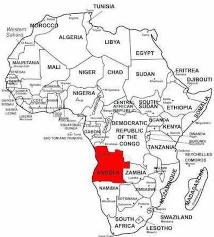 Figura 7. Mapa de localização de Angola em África. Fonte: http://www.activityvillage.     co.uk/angola-on-map-of-africa