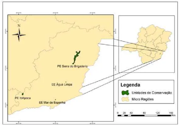 Figura 1.3. Mapa das unidades de conservação existentes na Zona da Mata Mineira (CEDEF,  2014)