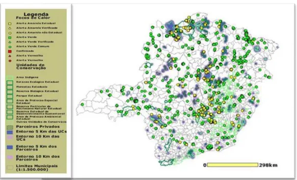 Figura 1.4. Mapa produzido pelo Sistema Integrado do Meio Ambiente (SIAM) que mostra os  pontos de calor no dia 9 de setembro de 2014