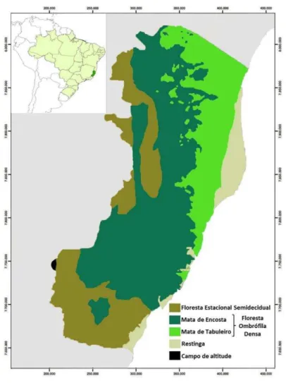 Figura  2.  Mapa  das  principais  formações  vegetacionais  do  Espírito  Santo  de  acordo 