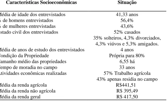 Tabela 8: Síntese das características socioeconômicas dos entrevistados. 