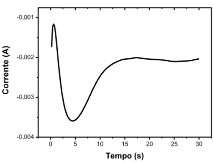 Figura  3-6:  Comportamento  da  corrente  em  função  do  tempo  durante  a  deposição  de  Ni  em 