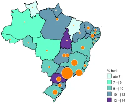 Figura  3  -  Proporção  e  quantidade  dos  trabalhadores  que  estão  em  desvio  de  área  pelos  Estados brasileiros, 2010 