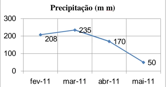 Figura 1 - Precipitação mensal (mm) durante o período experimental. 