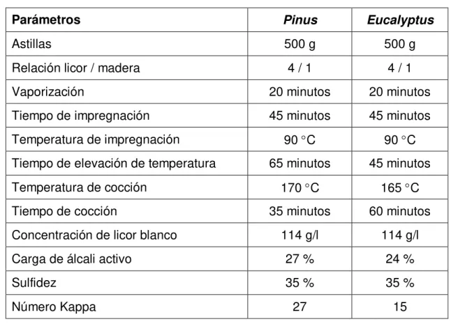 Tabla 1  – Condiciones de cocciones 