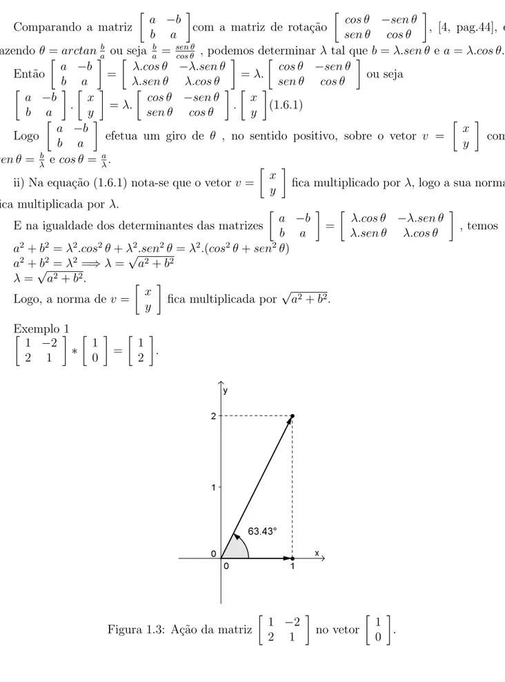 Figura 1.3: A¸c˜ao da matriz [ 1 −2 2 1 ] no vetor [ 10 ] .