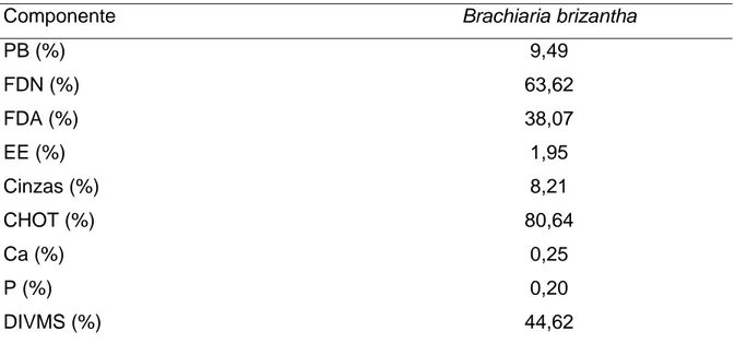 Tabela 1 – Composição químico-bromatológica da pastagem de Brachiaria  brizantha cv. Marandu, na região Amazônica 