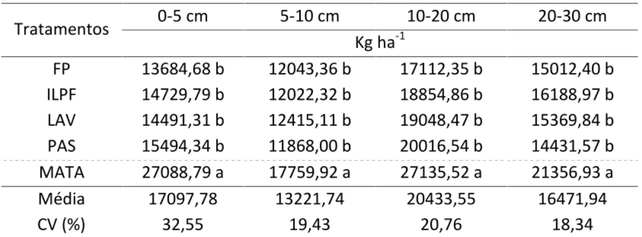 Tabela 3 Estoque de carbono orgânico em de 4 camadas estudados em diferentes sistemas de cultivo e ambiente natural em Sinop MT kg ha -1