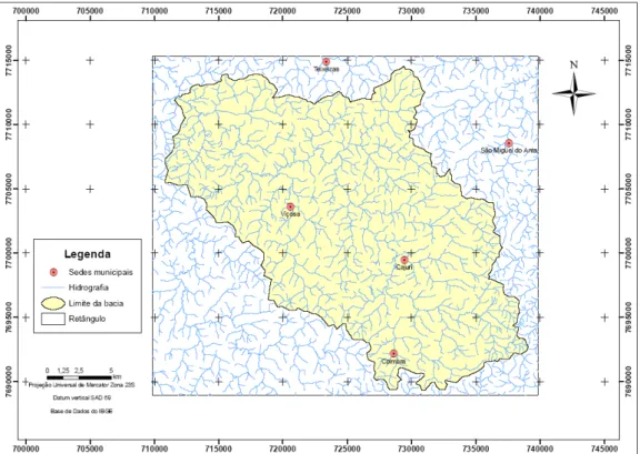 Figura 4  – Recorte em forma retangular abrangendo a área da bacia e seu entorno. 