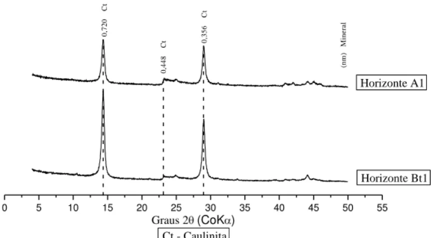 Figura  1A.  Difratogramas  da  fração  argila  natural  dos  perfis  1  e  2,  horizontes superficiais e subsuperficiais