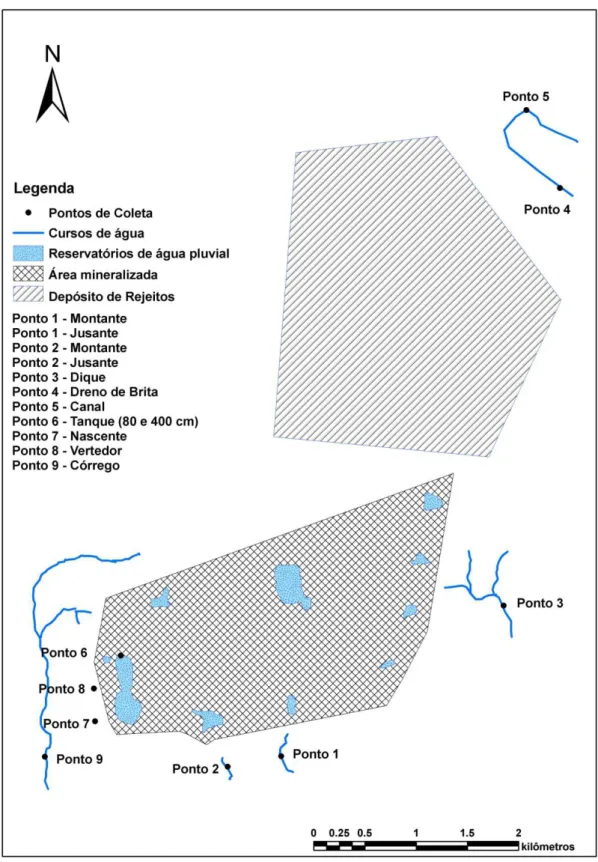 Figura 1.  Croqui dos pontos de coleta na área do entorno da mineralização.  