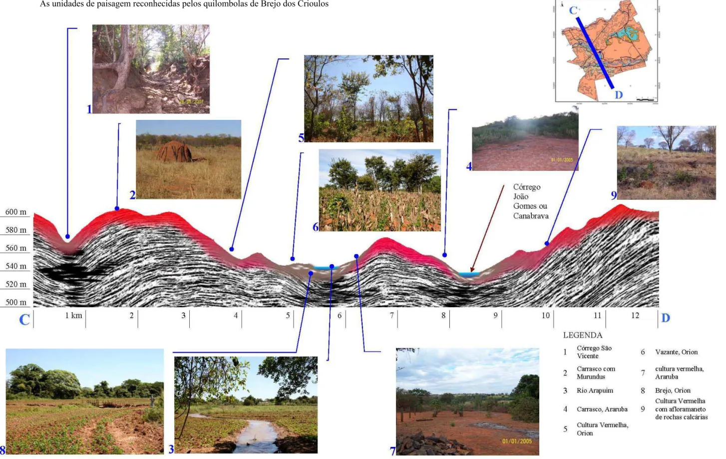 Figura 4. Transecto transversal do território de Brejo dos Crioulos com a identificação e ilustração das paisagens reconhecidas pelos quilombolas