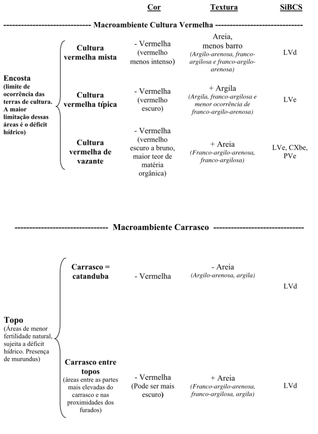 Figura 5.2. Chave de identificação e distinção das unidades de paisagem de Brejo dos Crioulos